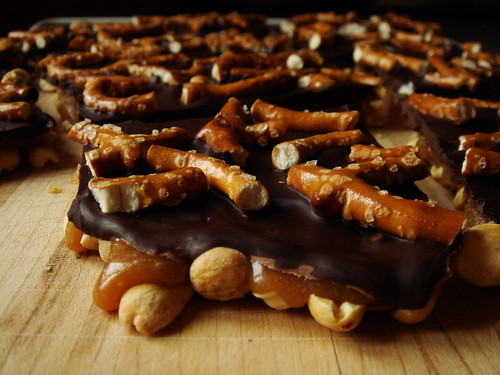 Peanut Brittle with Chocolate & Pretzel