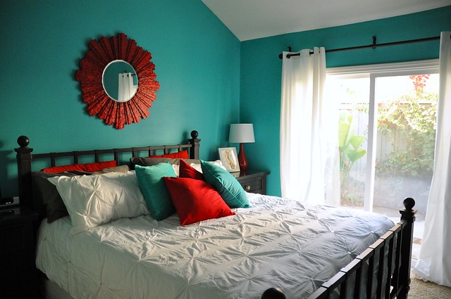 color scheme combination ideas tips advice inspiration how to best most unique warm cool Aqua and Red Master Bedroom Makeover