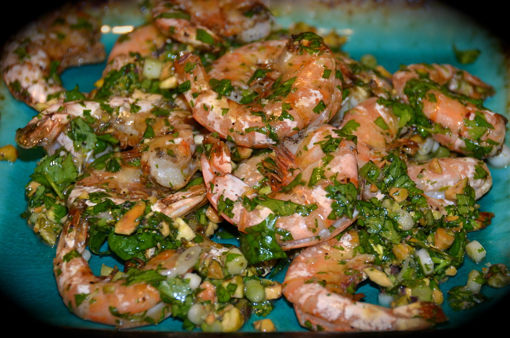 Grilled Shrimp with Cilantro, Lime & Pistachios