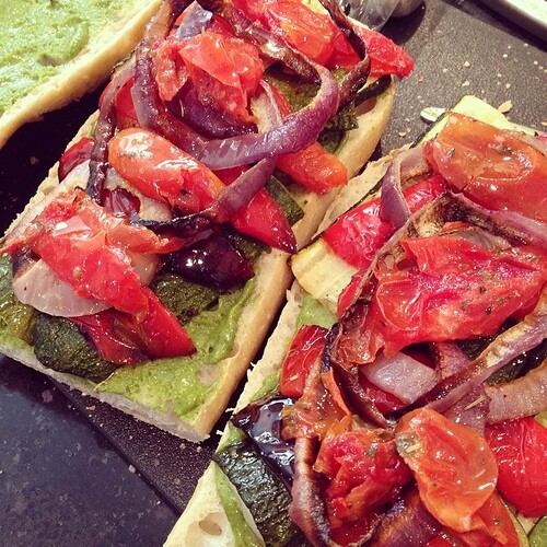 Dinner: roasted veg and spinach basil pesto sandwiches. #vegan #whatveganseat