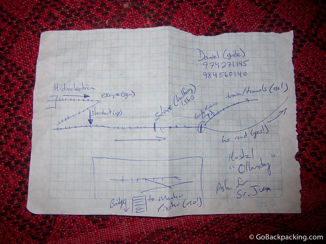 Our map for Day 4, from the hydroelectric plant to Aguas Calientes