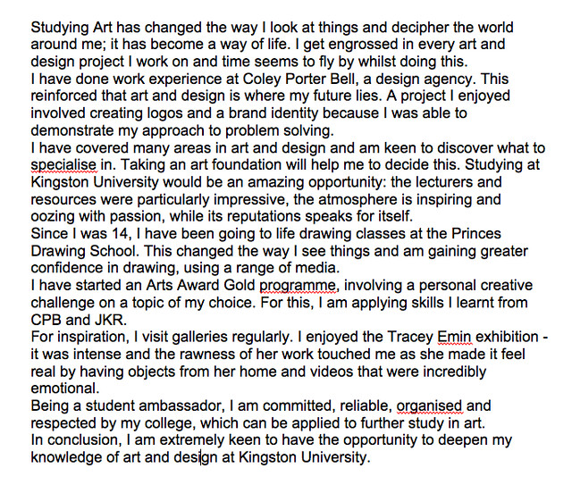 personal statement for fashion school