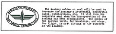 "The Academy emblem or seal will be used to decorate the Academy's letterhead, membership cards, publications, etc." Model Aviation, vol 1, no.2, August 1936, pg 15  