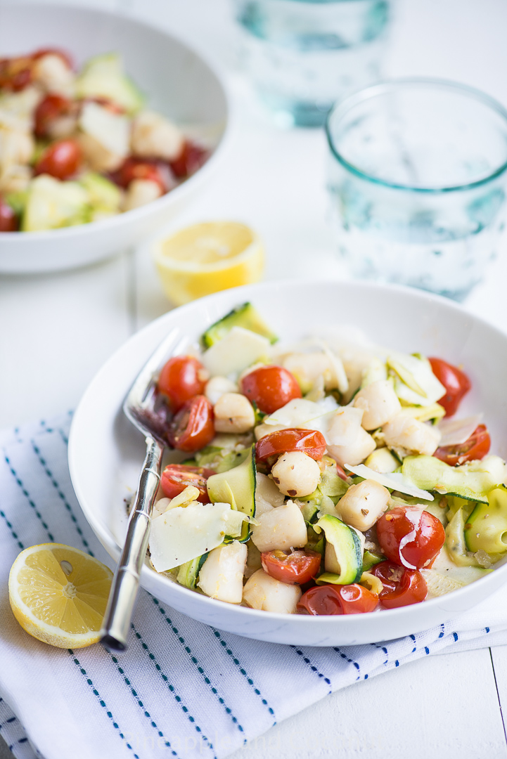 20 Minute Warm Bay Scallop Salad with Zucchini and Asparagus www.PineappleandCoconut.com