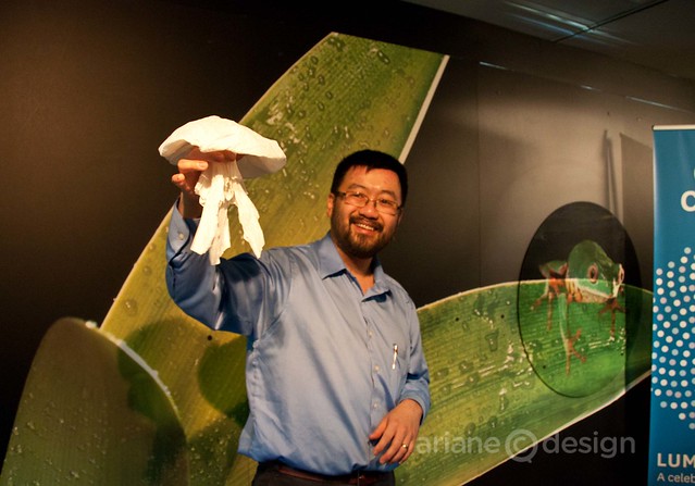 Joseph Wu demonstrating an origami jellyfish