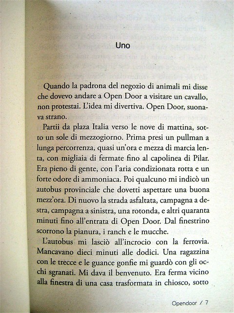 Opendoor, di Iosi Havilio, caravan edizioni 2011; progetto grafico di Flavio Dionisi, ill. di cop. ©DorianGray. incipit (part.), 1