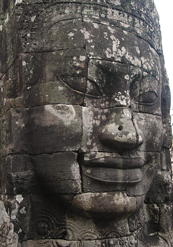 One of the many faces of the Bayon at Angkor Wat in Cambodia