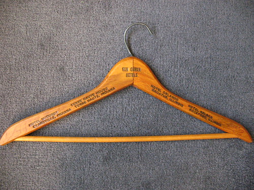 Wooden hanger from Van Orman Hotels in Indiana and Illinois