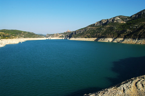 morning blue sun water spain dam el reservoir overlook grado elgrado