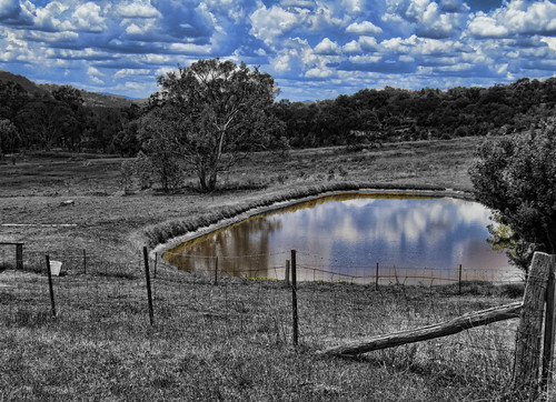 blue trees bw water clouds fence landscape dam australia albury
