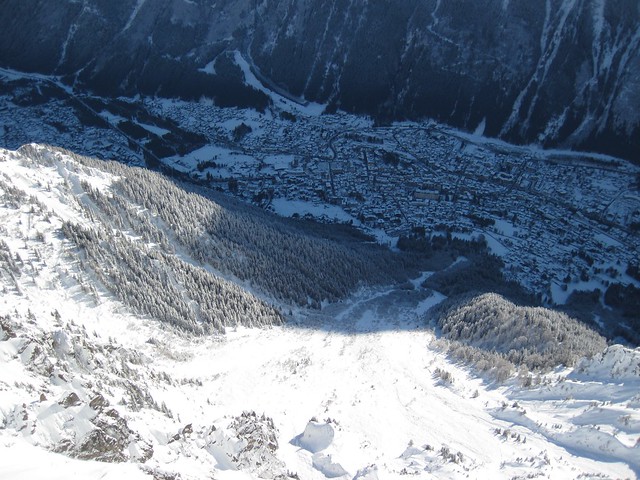 Looking down on Chamonix from near the summit of Le Brévent (2525 metres).