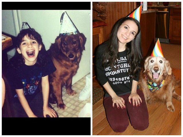 This is Brandy and I on her first birthday, and 14 years later on her fifteenth. Happy birthday to my beautiful beloved Brandy!!!