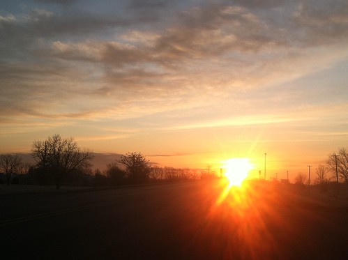 road trees sky sun clouds sunrise illinois marine interstate