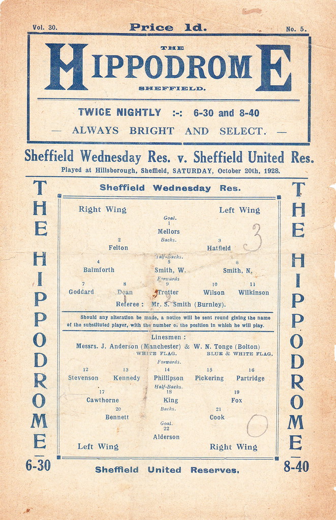 Sheffield Wednesday v Sheffield United (Central League) 20.10.28
