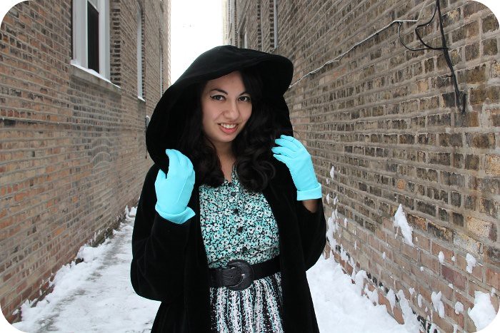 Wearing a 1950s Velvet Cloak In The Snow