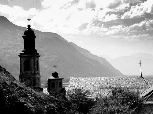 blackandwhite bw mountains alps church monochrome alpes switzerland cross suisse noiretblanc nb belltower église sion valais croix montagnes clocher mygearandme rememberthatmomentlevel1