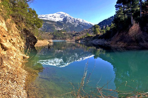 winter panorama lake snow reflection nature water reflections landscape greece peloponnese pentaxkx peloponnisos tsivlos microsoftice