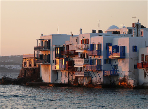 sunset island insel greece griechenland mykonos littlevenice balconys eveninglight balkone abendlicht kleinvenedig duqueiros