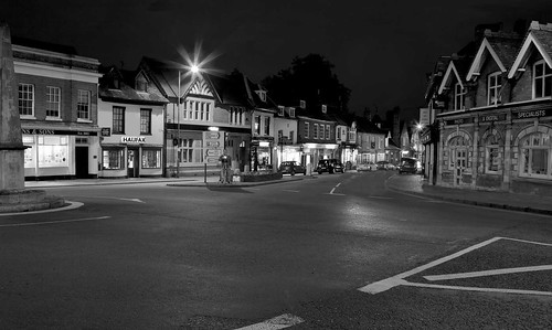 Night photography in a village centre