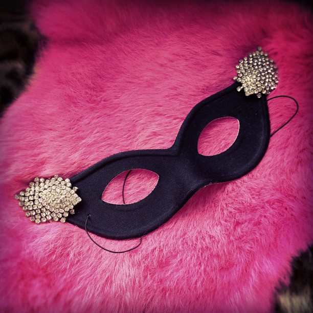 Vintage rhinestones + black mask...