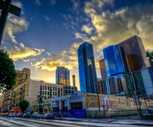california ca sunset urban panorama cars clouds buildings square golden la los high nikon downtown cityscape skyscrapers traffic dynamic angeles parking wells hour format range fargo dtla hdr d60