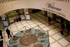 Our information table south of the Great Seal of Florida (1978) on the floor of the rotunda on the east side of the Plaza Level of the Capitol during Guardian ad Litem Day on February 9, 2012 in Tallahassee, Florida.