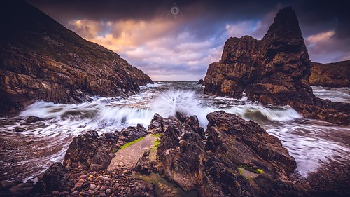 canon cliffs coastline landscape leefilters longexposure morayshire portknockie rocks scotland sea sunset tide water waves