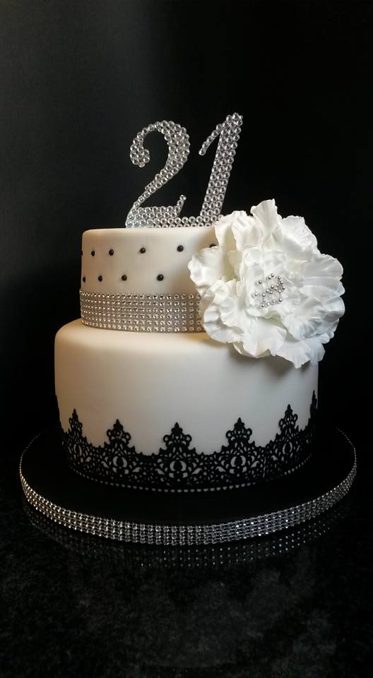 Black Silver White 21st Cake by Little Bake Boutique