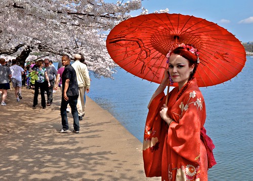 White Blossoms, Red Kimono