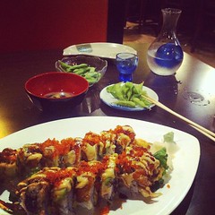 I can't believe I was hungry enough to eat all of this sushi. Unrelated: Love this cold sake carafe.