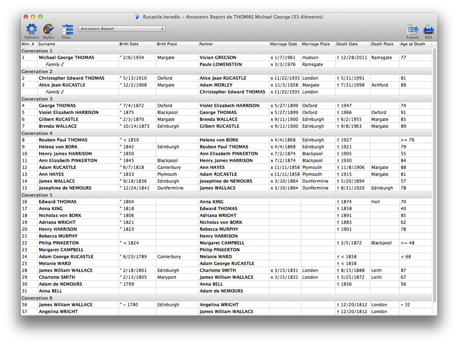 Heredis for Mac 2012 - Customizable Reports