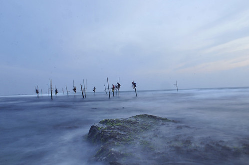 ocean seascape nature weather fog landscape fishing scenery asia fishermen indianocean scenic srilanka stilts stilt tradtion weligama midigama abigfave boazimages