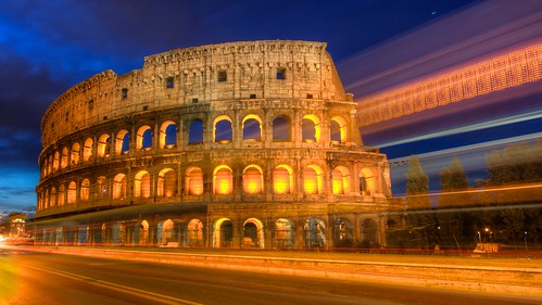 rome sunrise lighttrails colisseum