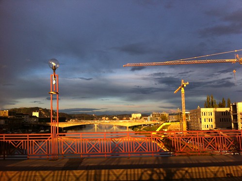 bridge sunset crane slovenia maribor