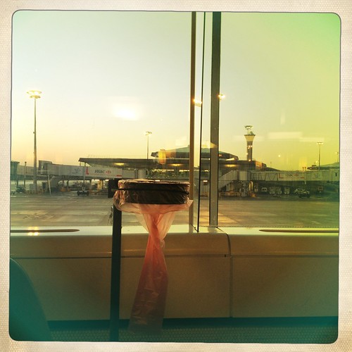 cameraphone light red urban paris france tower window yellow sunrise bag airport garbage scene plastic faded twisted hsbc roissy cdg garbagebag iphone aéroport charlesdegaulleairport iphoneography hipstamatic