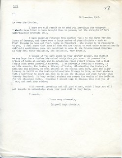 Sinclair to Sherrington - 26 November 1947 (S/1/4/28)