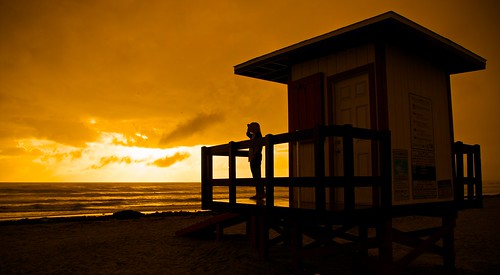 ocean november sea orange usa tower beach water girl silhouette sunrise canon geotagged looking florida watching lifeguard 5d cocoa mk3 markiii 24105mm 2013