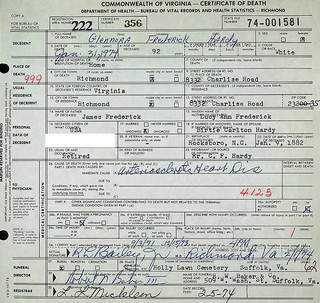 Glennora Frederick Hardy Death Certificate