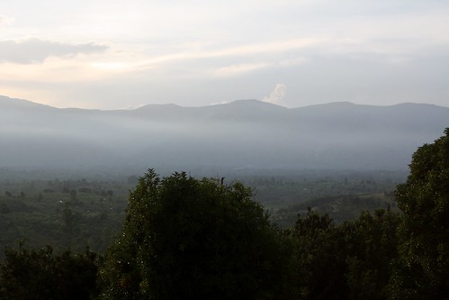 africa sunset moon mountains clouds evening republic view fort portal congo uganda democratic drc the virunga of