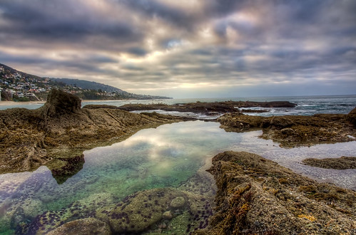 beach clouds sunrise montage tidepools hdr lagunabeach