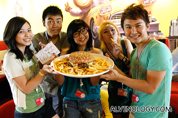 Green team with their giant burger