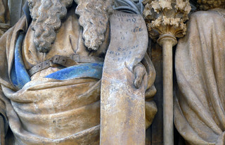 Detail of Moses' scroll: Claus Sluter, Well of Moses, 1395-1405