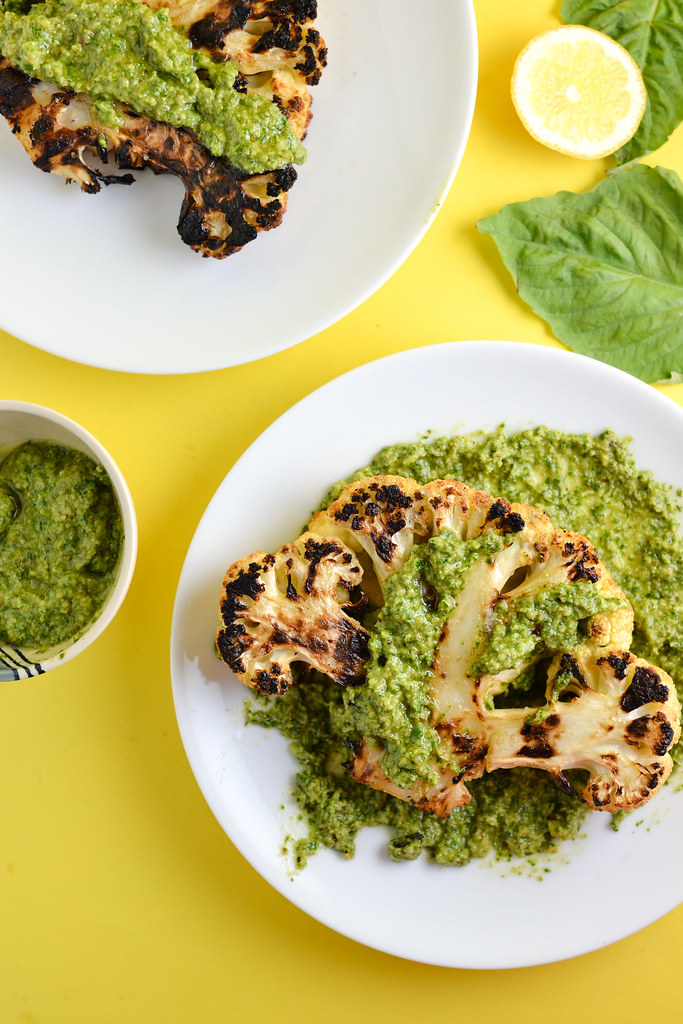 Grilled Cauliflower Steaks Smothered in Pesto | Things I Made Today