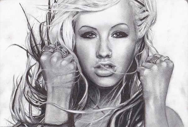 Christina Aguilera Pencil Portrait Drawing