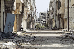 A general view shows destruction in the Bab Amro neighbourhood of Homs on May 2, 2012.