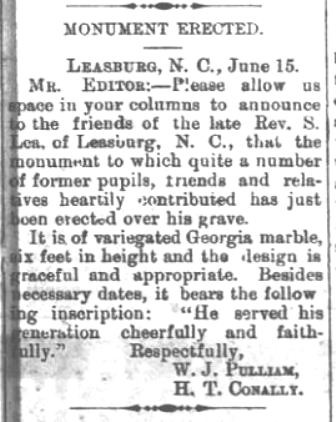 Solomon Lea Monument, The Milton Herald (22 July 1898)