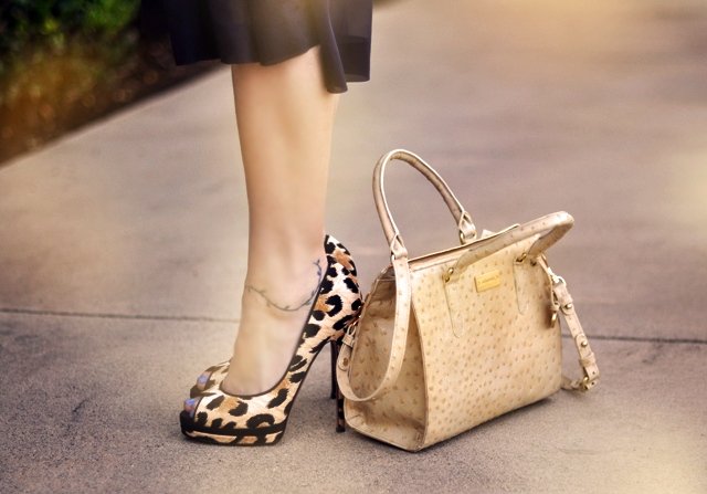 leopard print casadei peep toe stilettoes and brahmin bag