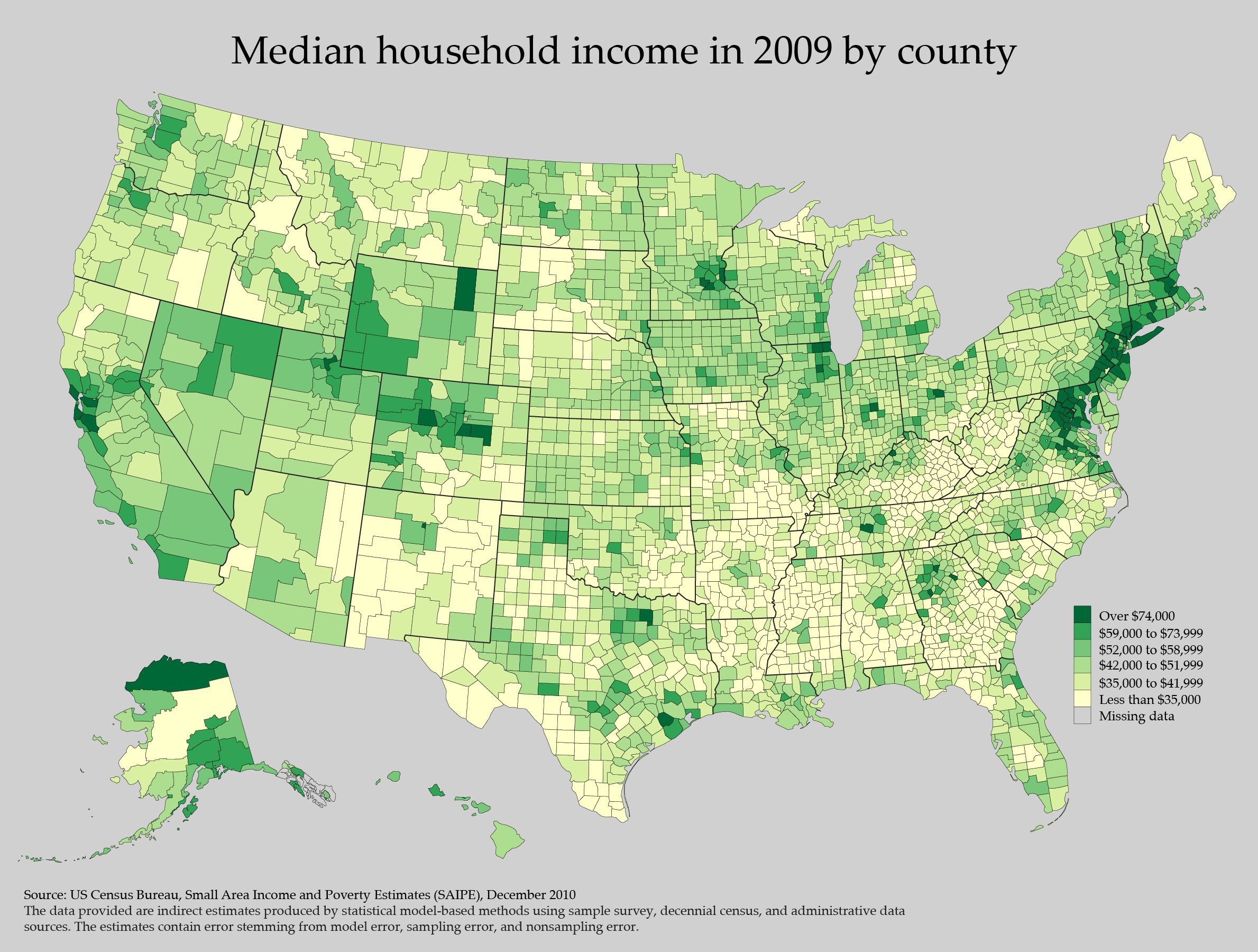 US County Household Median Income 2009 - h