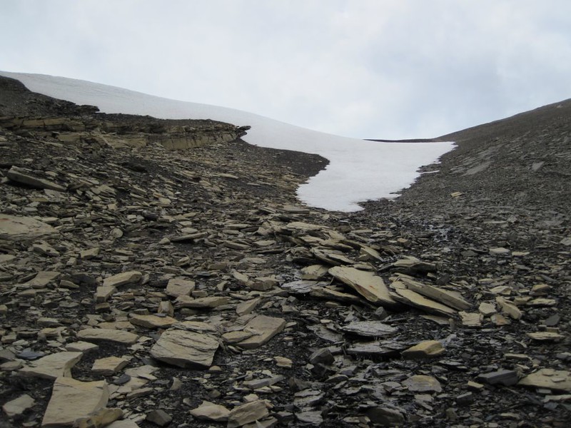 Climbing toward the headwall cornice near Bonnet Glacier north of Badger Pass