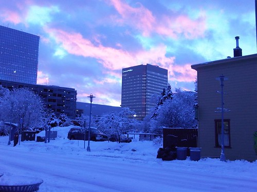 pink blue sunset snow alaska atardecer witner anchroage